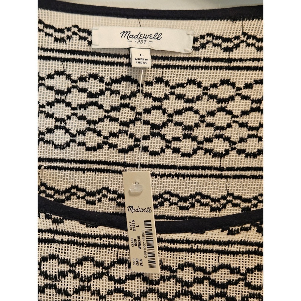 Madewell Black White Geometric Knit Top Long Sleeve Scoop Neck - Large NEW